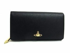 1円 ■美品■ Vivienne Westwood ヴィヴィアンウエストウッド オーブ レザー 二つ折り 長財布 ウォレット レディース ブラック系 AU4244