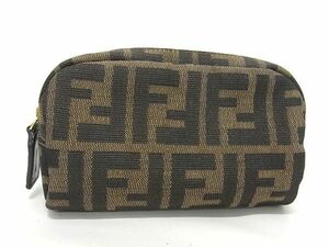 1円 ■美品■ FENDI フェンディ ヴィンテージ ズッカ柄 キャンバス×レザー ポーチ マルチケース 小物入れ ブラウン系 AU4930