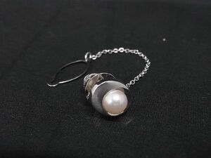 ■美品■ 本真珠 アコヤ真珠 パール 約6mm ネクタイピン タイクリップ アクセサリー ビジネス 紳士 メンズ シルバー系 DD3727