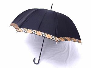 1円 ■美品■ Burberrys バーバリーズ チェック柄 長傘 高級傘 アンブレラ レイングッズ 雨具 レディース メンズ ブラック系 CB1496