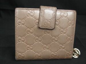 1円 GUCCI グッチ 233022 0416 グッチシマ レザー 二つ折り 財布 ウォレット 小銭入れ 札入れ レディース ピンクベージュ系 AU4867