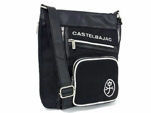 1円 ■美品■ CASTELBAJAC カステルバジャック ナイロン×レザー クロスボディ ショルダーバッグ 斜め掛け メンズ ブラック系 AT3025