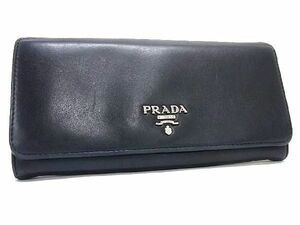1円 PRADA プラダ レザー 二つ折り 長財布 ウォレット 小銭入れ 札入れ メンズ レディース ブラック系 AU4345