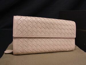 1円 BOTTEGA VENETA ボッテガヴェネタ イントレチャート レザー 二つ折り 長財布 ウォレット 小銭入れ ライトピンクベージュ系 BG5791