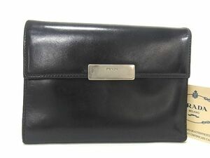 1円 PRADA プラダ M510 レザー 三つ折り 財布 ウォレット メンズ レディース ブラック系 AU5448