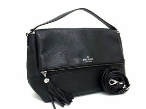 1円 ■極美品■ kate spade ケイトスペード WKRU7111 レザー タッセル 2WAY ワンハンドル ハンドバッグ ショルダー ブラック系 AT3226