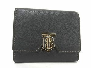 1円 ■美品■ BURBERRY バーバリー レザー 三つ折り 財布 ウォレット メンズ レディース ブラック系 AU4990