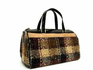 1円 ■極美品■ BURBERRY バーバリー ツイード チェック柄 ミニボストンバッグ ハンドバッグ レディース ブラウン系×ブラック系 AS4777