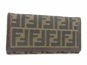 1円 FENDI フェンディ ズッカ柄 キャンバス×レザー 二つ折り 長財布 ウォレット 札入れ 小銭入れ カード入れ ブラウン系 AU4908