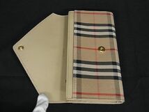 1円 ■美品■ BURBERRY バーバリー ノバチェック キャンバス×レザー 二つ折り 長財布 ウォレット レディース ベージュ系 AU5011_画像3