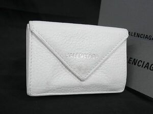 1円 ■美品■ BALENCIAGA バレンシアガ 391446 ペーパーミニ レザー 三つ折り コンパクト 財布 ウォレット 小銭入れ ホワイト系 AS5141