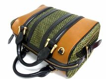 1円 ■極美品■ BURBERRY PRORSUM バーバリープローサム ストロー×レザー 2WAY ハンドバッグ ショルダー トート グリーン系 BE8696_画像3