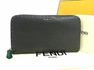 1円 ■美品■ FENDI フェンディ セレリア レザー ラウンドファスナー 長財布 ウォレット 小銭入れ 札入れ グレー系 BE8409