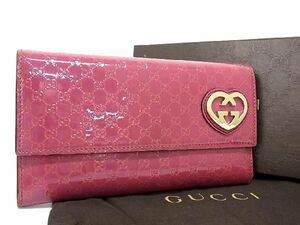 1円 ■美品■ GUCCI グッチ 534563 ラブリーハート マイクログッチ パテントレザー 二つ折り 長財布 ウォレット パープル系 CD0591