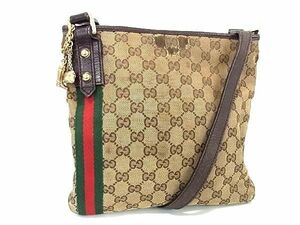 1円 GUCCI グッチ 144388 213317 GG柄 GGキャンバス×レザー クロスボディ ショルダーバッグ 斜め掛け レディース ブラウン系 CC0696