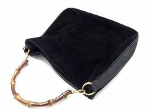 1円 ■美品■ GUCCI グッチ 001 1705 1577 バンブー スエード 2WAY クロスボディ ショルダーバッグ トート 肩掛け ブラック系 AT3309_画像3