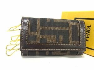 1円 ■新品■未使用■ FENDI フェンディ ズッカ柄 キャンバス×レザー 6連 キーケース 鍵入れ レディース メンズ ブラウン系 AU4905