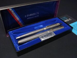 1円 ■極美品■ PARKER パーカー 万年筆 ノック式 ボールペン 筆記用具 ステーショナリー 2点セット シルバー系 AT3888
