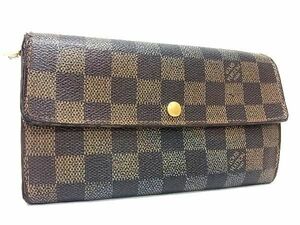 1円 LOUIS VUITTON ルイヴィトン N61726 ダミエ ポルトフォイユ サラ 二つ折り 長財布 ウォレット レディース ブラウン系 AU4384