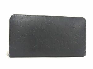 1円 ■美品■ ChristianDior クリスチャンディオール トロッター レザー ラウンドファスナー 長財布 ウォレット ブラック系 BE8312