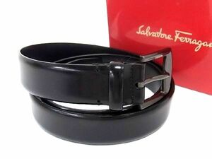 1円 ■美品■ Salvatore Ferragamo フェラガモ レザー シルバー金具 ベルト 表記サイズ75 ビジネス 紳士 メンズ ブラック系 AT3969