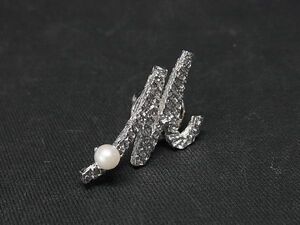 1円 ■新品同様■ MIKIMOTO ミキモト 本真珠 アコヤ真珠 パール 約4mm SV925 Ｗ ラペルピン ピンブローチ メンズ シルバー系 BE8632