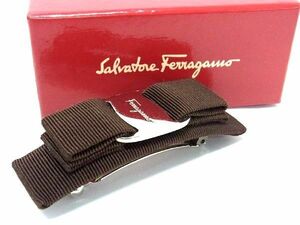 1円 ■極美品■ Salvatore Ferragamo フェラガモ ヴァラリボン キャンバス バレッタ ヘアアクセサリー レディース ブラウン系 AT3672