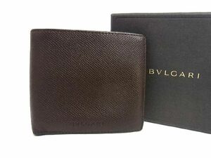1円 BVLGARI ブルガリ レザー 二つ折り 財布 ウォレット メンズ ブラウン系 AS5186