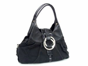 1円 ■美品■ BVLGARI ブルガリ チャンドラ レザー ハンドバッグ ショルダーバッグ レディース ブラック系 AT3417