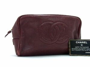 1円 CHANEL シャネル ココマーク キャビアスキン メイクポーチ マルチケース 小物入れ ボルドー系 AP9568S1