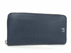 1円 ■極美品■ dunhill ダンヒル レザー ラウンドファスナー 長財布 ウォレット 小銭入れ 札入れ ネイビー系 AU4618