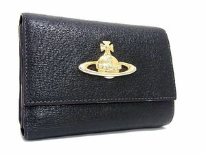 1円 ■美品■ Vivienne Westwood ヴィヴィアンウエストウッド オーブ レザー 三つ折り 財布 ウォレット レディース ブラック系 AU4259