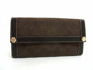 1円 GUCCI グッチ 2776 GG柄 スエード×レザー Wホック 二つ折り 財布 ウォレット 札入れ 小銭入れ レディース メンズ ブラウン系 CC0927