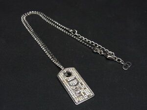 1円 ChristianDior クリスチャンディオール ロゴ ラインストーン ネックレス ペンダント アクセサリー レディース シルバー系 AT4376