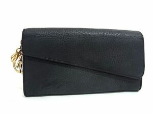 1円 ■美品■ ChristianDior ディオール ランコントル レザー 二つ折り 長財布 ウォレット 札入れ 小銭入れ ダークネイビー系 BE8593