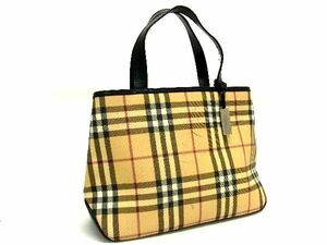 1円 BURBERRY バーバリー ノバチェック PVC×パテントレザー トートバッグ ショルダー 肩掛けかばん ベージュ系×ブラック系 AS5373