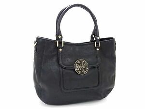 1円 ■美品■ TORY BURCH トリーバーチ アマンダ レザー トートバッグ ショルダーバッグ 肩掛け レディース ブラック系 BE7862