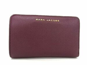 1円 ■極美品■ MARC JACOBS マークジェイコブス レザー ラウンドファスナー 二つ折り 財布 ウォレット 小銭入れ ボルドー系 CD0664