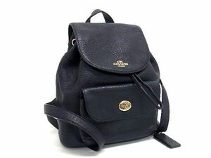 1円 ■美品■ COACH コーチ F37621 レザー ターンロック 巾着型 リュックサック バックパック レディース ネイビー系 AS5390