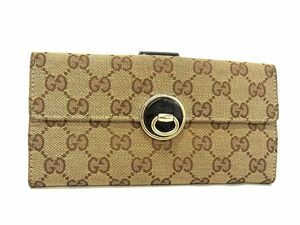 1円 ■美品■ GUCCI グッチ 203568 2067 GG柄 GGキャンバス×レザー Wホック 二つ折り 財布 ウォレット レディース ブラウン系 CC0909