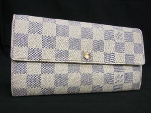 1円 LOUIS VUITTON ルイヴィトン N61735 ダミエアズール ポルトフォイユサラ 二つ折り 長財布 ウォレット 小銭入れ アイボリー系 CC0996