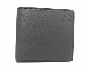 1円 ■美品■ LOEWE ロエベ アナグラム レザー 二つ折り 財布 ウォレット 札入れ 小銭入れ レディース メンズ ダークグレー系 AU3016