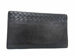 1円 ■美品■ BOTTEGA VENETA ボッテガヴェネタ イントレチャート レザー 二つ折り 長財布 ウォレット メンズ ブラック系 AP9589S1