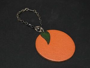 1円 ■美品■ HERMES エルメス レザー フルーツポルトクレ レザー アプリコット キーホルダー バッグチャーム オレンジ系 AT4504