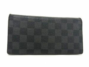 1円 ■美品■ LOUIS VUITTON ルイヴィトン N62665 ダミエグラフィット ポルトフォイユ ブラザ 二つ折り 長財布 ブラック系 CD0736