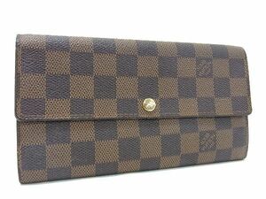 1円 LOUIS VUITTON ルイヴィトン N61734 ダミエ ポルトフォイユサラ 二つ折り 長財布 ウォレット レディース メンズ ブラウン系 AW0256