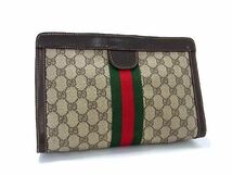 1円 GUCCI グッチ シェリーライン GG柄 PVC×レザー クラッチバッグ セカンドバッグ メンズ レディース ブラウン系 AS5496_画像1