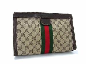 1円 GUCCI グッチ シェリーライン GG柄 PVC×レザー クラッチバッグ セカンドバッグ メンズ レディース ブラウン系 AS5496