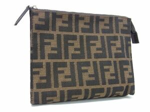 1円 ■美品■ FENDI フェンディ ズッカ柄 ナイロンキャンバス ポーチ マルチケース 小物入れ レディース メンズ ブラウン系 AW0174