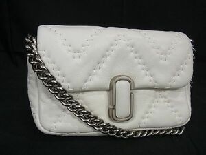 1円 ■美品■ MARC JACOBS マークジェイコブス Jマーク レザー チェーン ワンハンドル ハンドバッグ ショルダー 肩掛け ホワイト系 AT5019